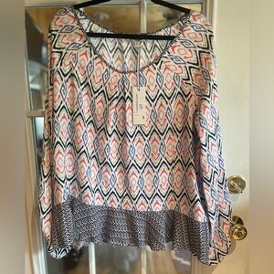 Southern Tide Marina Long Sleeve Erika Mixed Print Top Multicolor XL Wom…